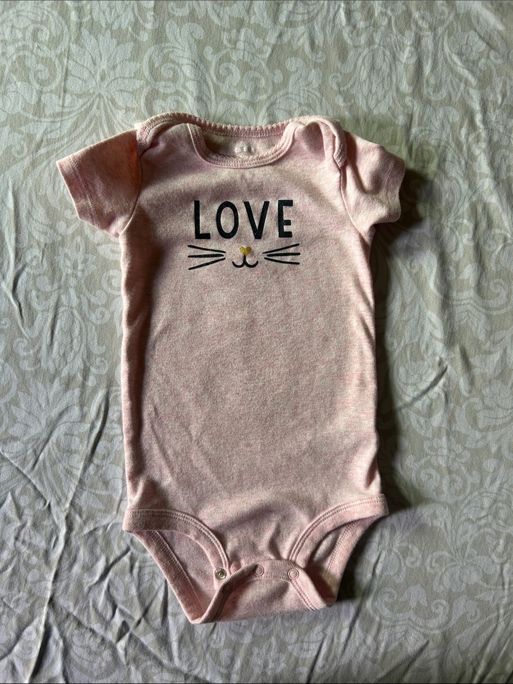 Carter's Light Pink "LOVE" Cat Face Short Sleeve Bodysuit